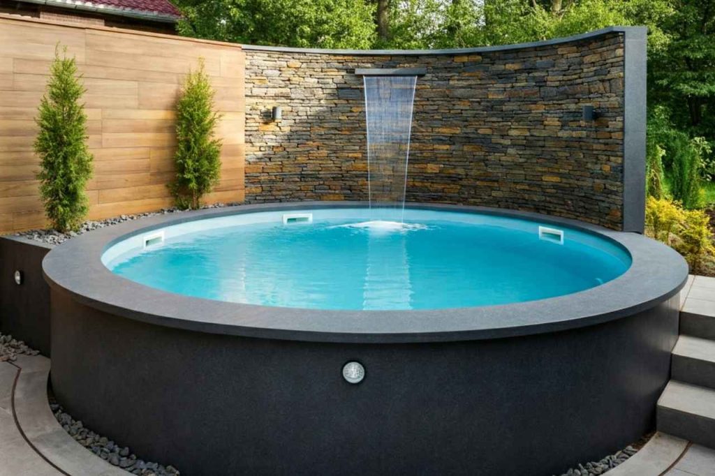 Round above ground plunge pool