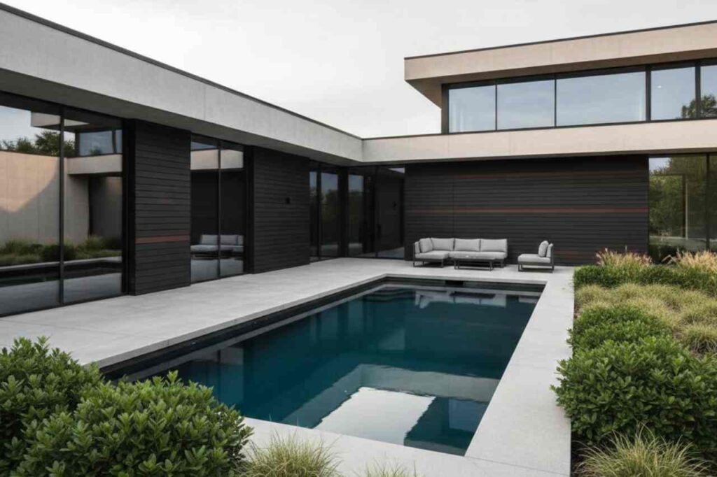 modern home backyard with a plunge pool